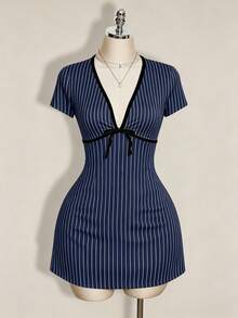 SHEIN ICON Plus Size Casual Striped Summer Dress - Multicolor - View 4