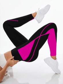 Exploreva High Waist Seamless Color Block Sports Leggings Yoga Women Pants - Multicolor - View 5