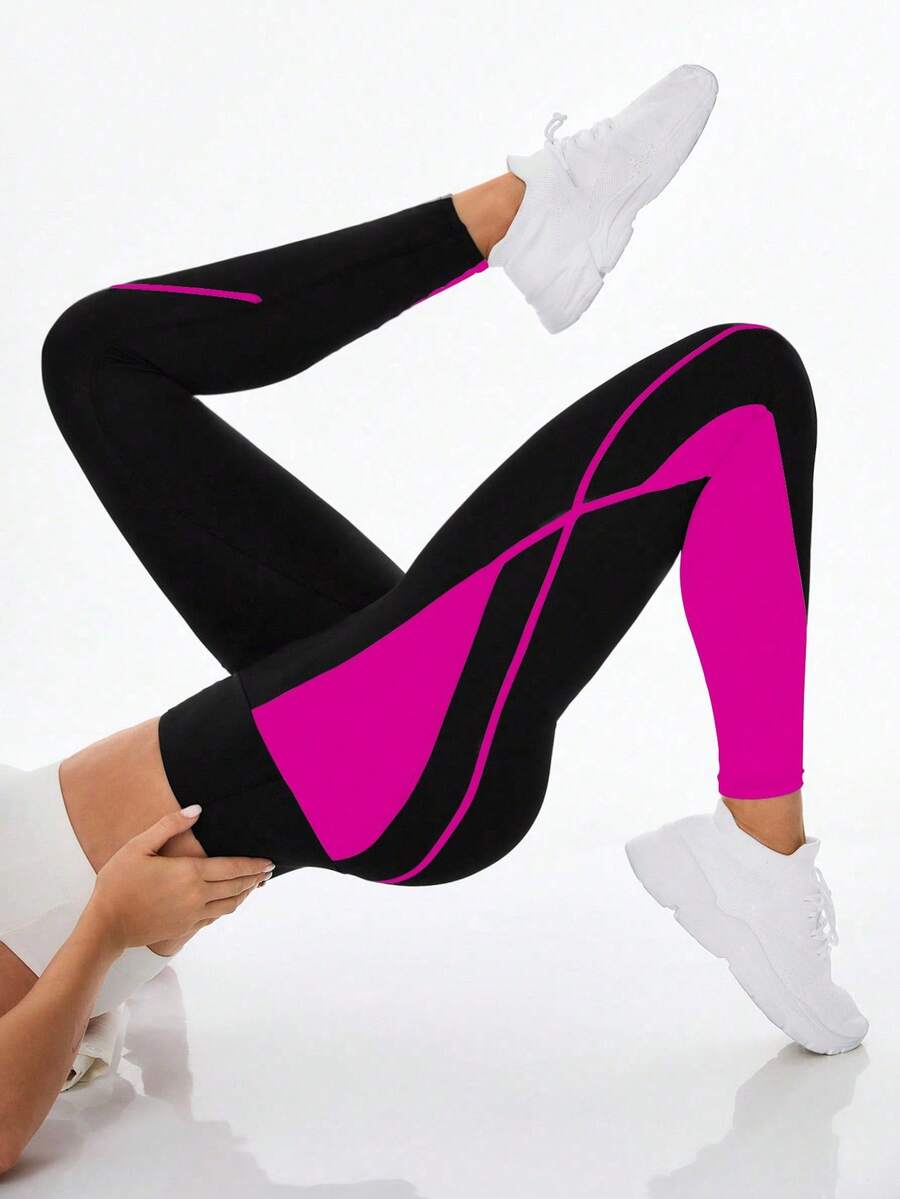Exploreva High Waist Seamless Color Block Sports Leggings Yoga Women Pants - Multicolor - View 1