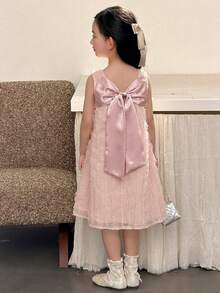 DAZY Young Girl Sweet Cute Backless Bow Sleeveless Loose Party Dress For Summer - Pink - View 3