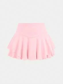 SHEIN 女童柔软舒适纯色休闲裙 - 粉色 - 查看 6