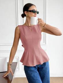 Serisse Women's Solid Color Backless Tie Knot Sleeveless Shirt - Dusty Pink - View 6