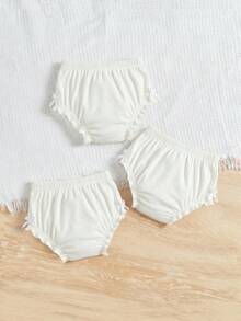 女婴针织休闲纯色弹力腰带打底裤 - 白色 - 查看 6