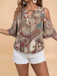 SHEIN VCAY 休闲复古印花大码衬衫 - 彩色 - 查看 5