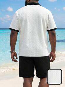 ResortEase Plus Size Men's Casual Colorblock Shirt And Shorts Set, Summer - Multicolor - View 2