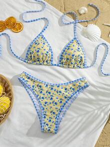 Swim Mod 女士夏季沙滩音乐节柠檬印花露背吊带比基尼套装 - 彩色 - 查看 3