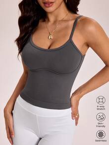 WanderVale Women's Solid Color Casual Sexy Versatile Daily Wear Camisole Top Golf Pastal Summer - Grey - View 3