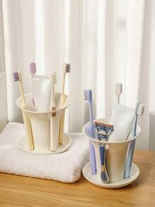 Cirelle 1pc Simple Ceramic Toothbrush Holder, Multi-Purpose Bathroom Organizer, Elegant White Countertop Caddy For Toothpaste, Razors & Accessories, Minimalist Vanity Storage Cup, Ideal Gift For Home Decor & Housewarming, Keeps Toiletries Neat - White - View 9