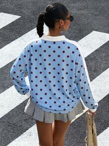 Muchica 女士休闲浅黄色Polo衫，搭配撞色棕色领子和条纹袖子。马匹印花增添复古、学院风、经典、时尚、青春和街头潮流气息。面料顺滑舒适，是秋季的理想之选。 - 彩色 - 查看 2