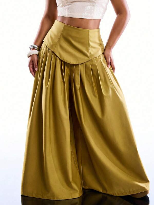 LYSMO Plus Size 2-In-1 Fish Bone Waist Skinny Pants With Wide Leg Pants