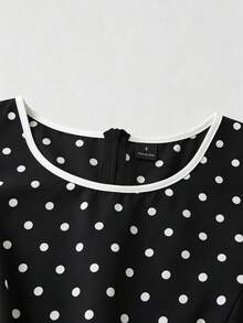 Qadelle Standard Size Women's Polka Dot Element Faux Pocket Design Elegant Vacation Dress - Black - View 3
