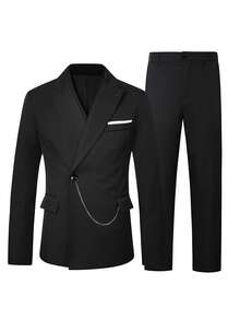 Manfinity Mode Setelan Jas dan Celana Pria Elegan untuk Bisnis, Warna Hitam Formal, Cocok untuk Gaya Klasik, Santai Sehari-hari, Hadiah Pesta, Liburan - Hitam - View 3