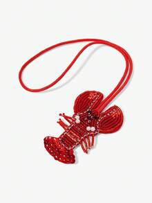 Viva Strut 1pc Summer Island Style Handmade Beaded Lobster Bag Pendant, Fresh Diamond Pendant, Niche Holiday Accessories, For Beach, Vacation, Holiday, Summer, Seaside, Beach Party - Red - View 5