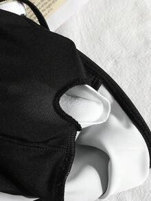 SHEIN 少女黑白撞色连体泳衣，简约海滩度假泳装 - 黑與白 - 查看 5