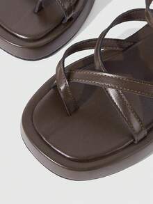 HighSole Women Shoes Spring And Summer New Multi-Belt Cross Back Buckle Design Open Platform Simple Versatile Style Sandals Daily Commuting Shopping Wear Summer Shoes - Coffee Brown - View 4