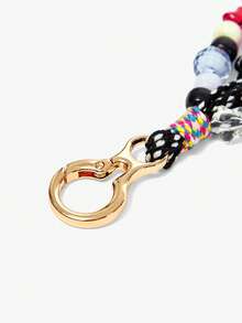 Viva Strut 1 Piece Fringed Beaded Braided Rope Cute Little Flower Bag Keychain Pendant Braided Rope Pendant Bag Accessories DIY Pendant - Black - View 4