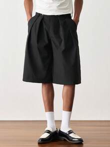 SWAVVY Men's Summer Solid Color Casual Loose Fit Shorts With Dual Pockets - Black - View 3