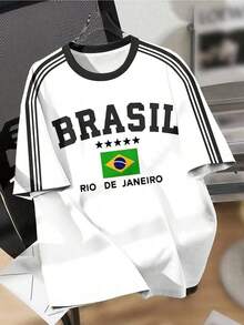SHEIN Bolty Teen Boys' Casual Minimalist Short Sleeve Crew Neck T-Shirt,Suitable For Summer Brazil Soccer Jersey Rio De Janeiro Shirt Tee Football - Multicolor - View 2
