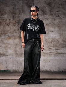 Skyrend Men's Black Crew Neck Short Sleeve Cotton T-Shirt, Tee, Top, Casual, Comfortable, Versatile, Daily Wear, Gift For Father/ Husband Graphic Tee Men Grunge - Black - View 1