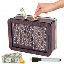1pc Decoration Sign Piggy Bank DIY Wooden Money Box, Reusable & Writable. Suitable For Coins And Bills Best - dark brown - View 8