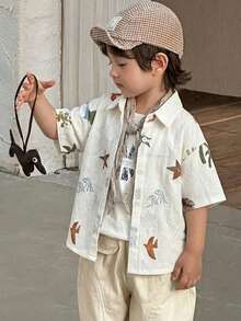Dazy Kids Áo sơ mi cổ bẻ in họa tiết thường ngày cho bé trai (cỡ nhỏ) - trắng - Xem 3