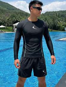 DAZY Summer Graphic Print Beach Raglan Long Sleeve T-Shirt And Shorts Set - Black - View 7