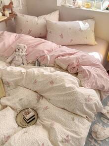 Cirelle 3pcs Floral Duvet Cover Set - Soft Polyester Pink Reversible Bedding Set - Aesthetic Cottagecore Floral Quilt Cover With 2 Pillow Shams (No Insert) - Multicolor - View 4