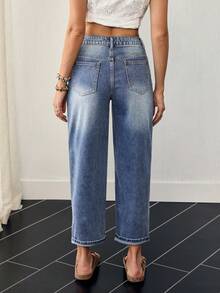 EMERY ROSE Women's Casual Washed Slant Pocket Denim Jeans, Summer - Blue - View 3
