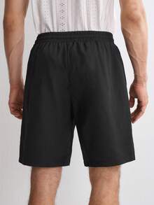 RONVEXI Men's Casual Plain Color Drawstring Shorts, Holiday - Black - View 2