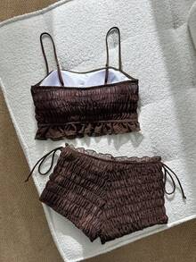 Swim Mod Bộ đồ bơi nữ chiffon bèo nhún quây, bikini hai mảnh phong cách ngọt ngào, đồ bơi nữ đa năng mặc thường ngày đi biển nghỉ dưỡng, xuân/hè - Cà phê nâu - Xem 6