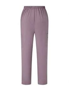TaskEZ Scrubs Set: V-Neck Short Sleeve Top & Pants Scrub Uniform For Healthcare Workers - Dusty Purple - View 8