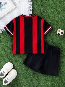 SHEIN 2pcs Baby Boy Summer Casual Sports Set Black Gym Streetwear 23 Number Print V-Neck Short Sleeve T-Shirt And Shorts Infant Toddler Jersey Clothes 6M-3T - Multicolor - View 3
