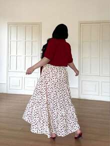 Vibekara Set de 2 piezas, vestido largo casual con tirantes finos talla grande + camisa con estampado de fresas anudada - Multicolor 3 - Ver 2