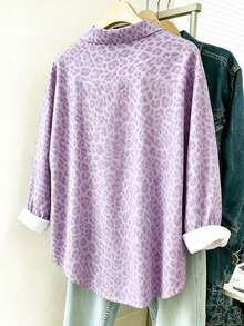 Franclia Women's Casual Loose Long Sleeve Shirt, Leopard Print Pattern, Minimalist Versatile For Autumn/Winter Daily Wear - Mauve Purple - View 2