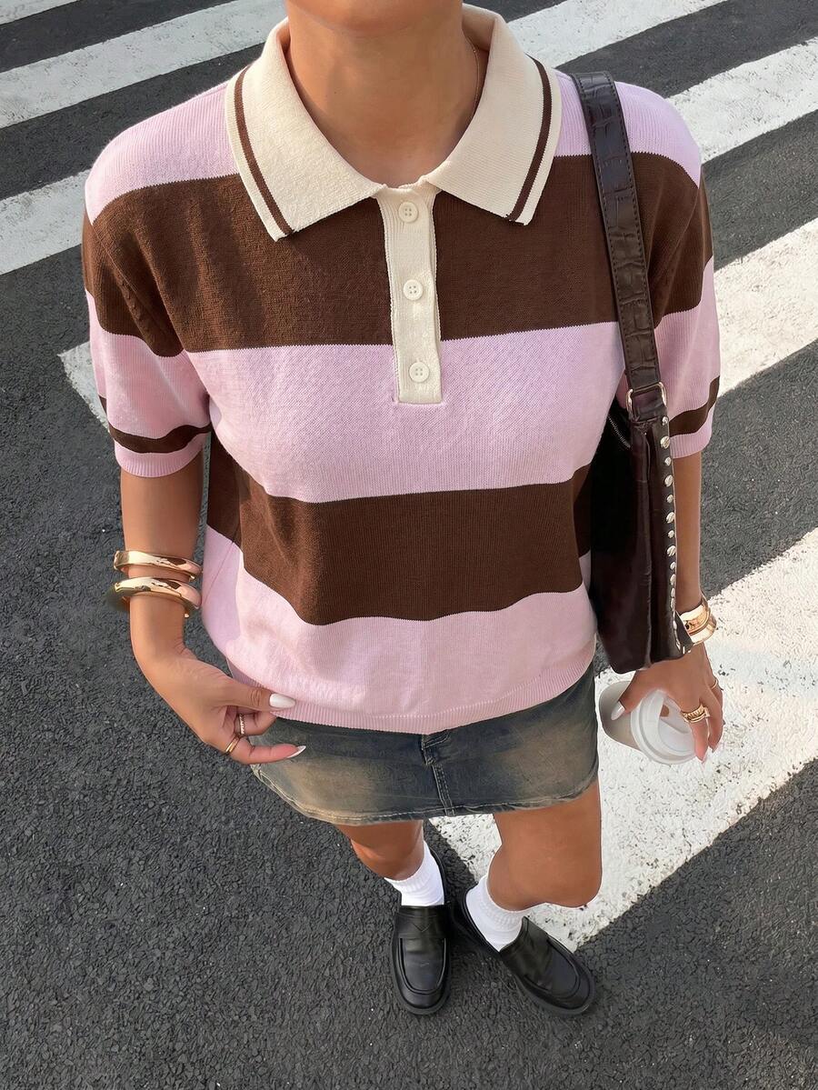 Muchica Women's Colorblock Casual Versatile Daily Knit Top - Multicolor - View 1