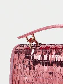 SHECARRY Women's Fashion Pink Sequined Tote Bag, Exquisite Lock, Classic Flip Square Bag, Suitable For Daily, Dating, Party, Dance, Dress Matching - Champagne powder - View 8