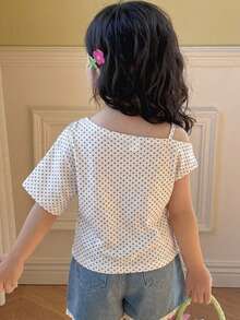 Dazy Kids Young Girls Round Neck Knit Printed Short Sleeve T-Shirt, Summer - White - View 2