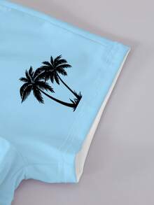 Young Boys Set Of Summer Casual, Breezy, Coconut Tree Print Short-Sleeved Shirt And Shorts For Boys. - Multicolor - View 4