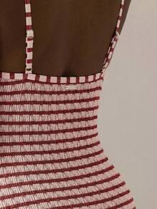 Aralina Traje de baño de una pieza con aros, textura a rayas, lindo y para curvas, para mujer, para vacaciones - Multicolor - Ver 5