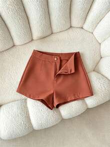 Franclia Women's Versatile Commuter Button Fly Shorts, Minimalist Everyday Wear - Orange - View 1