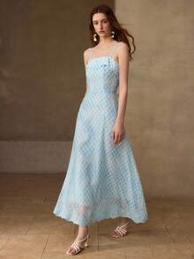 MOTF PREMIUM WHITE PLAID PRINT SLIP DRESS FOR WOMEN GOLF SEXY - Baby Blue - View 2