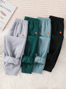 SHEIN 4件套儿童/青少年男童休闲百搭运动裤套装，包含橄榄绿、浅灰色、炭蓝色和黑色，适合通勤、上学、日常休闲穿着、运动以及秋冬季节穿着。 - 彩色 - 查看 2