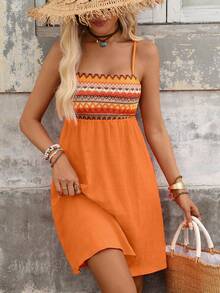 Brillora Women's Short Vacation Dress Cover Ups For Swimwear Beach Vacation Orange Summer Tropical - Orange - View 6