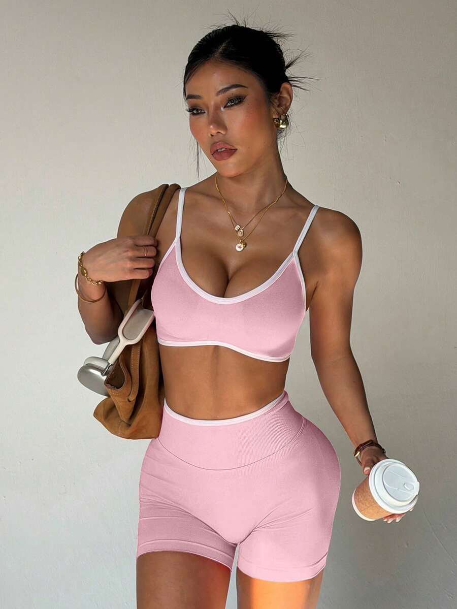 SHEIN Dewbera Women's Seamless Yoga Activewear Set - Pink - View 1