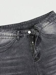 GALLERY FADE Men's Grey Casual Loose Wide Leg Denim Shorts, Summer - Grey - View 6