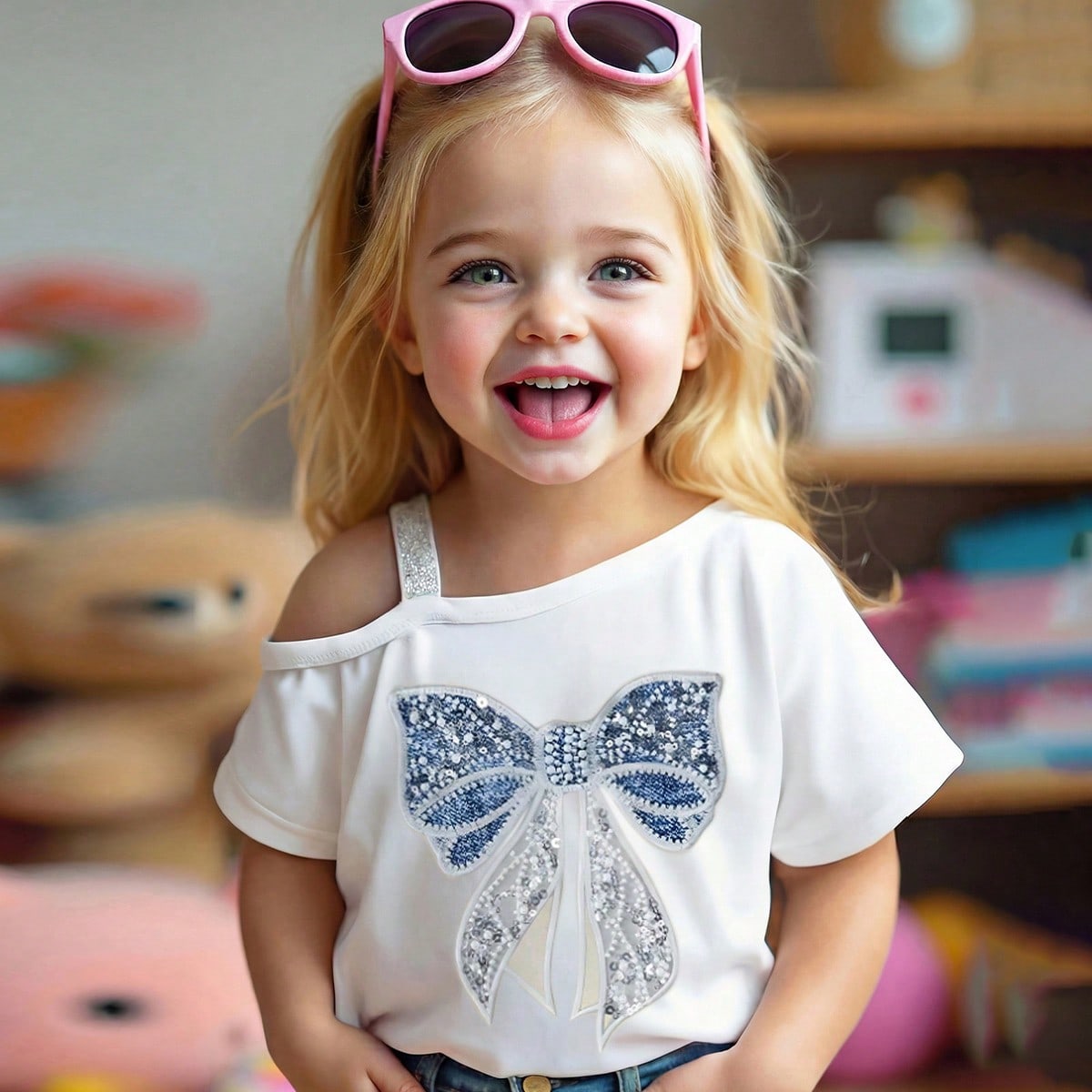 Camiseta casual sin mangas de unicolor para niña, con bordado de cuentas, a juego con mamá