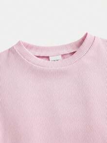 SHEIN 青少年女孩夏季可愛休閒灰色裙組：短袖短版上衣與百褶迷你裙，夏季 - 粉色 - 查看 7