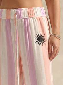 GalTyme Plus Size Women Waist Tie Striped Pocket Wide Leg Pants - Multicolor - View 7