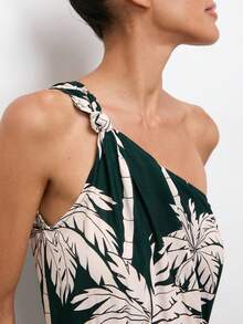 Maija Women's Palm Tree Print Sleeveless Split Hem Midi Dress, Vacation Style, Vacation Outfits,Summer Holiday Outfits Dark Green Casual Tropical Vacation - Dark Green - View 5