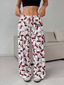 CovetEZ HELLO KITTY AND FRIENDS | SHEIN Women's Casual Low Waist Straight Leg Pants, Summer Outfit, Streetwear, Suitable For Daily Commute, Date, Party, Autumn/Winter, Summer, Christmas, New Year, Thanksgiving, Party, Wedding, Beach, Graduation, Elegant, Casual, Outing - Multicolor - View 6